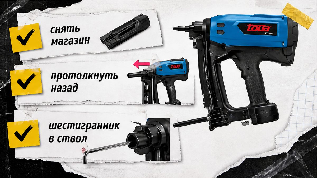Чеклист: снять магазин и протолкнуть поршень шестигранником
