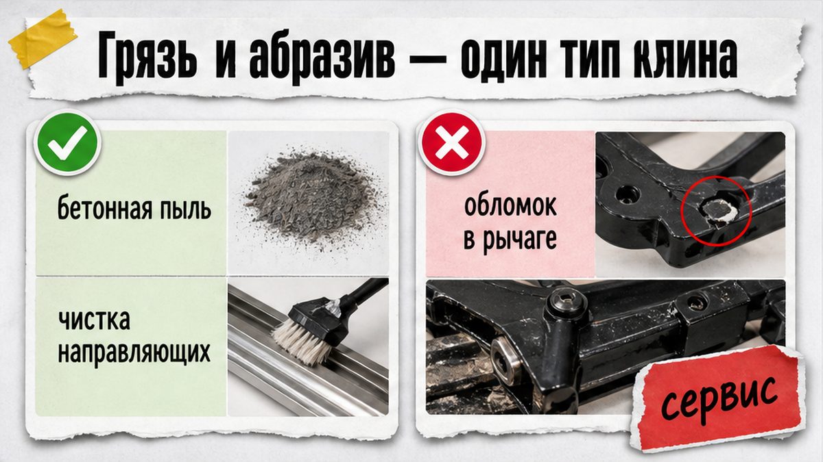 Сравнение: бетонная пыль против обломка в рычаге