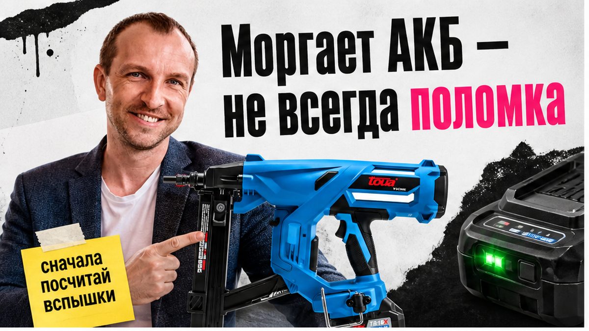 Иллюстрация: аккумулятор нейлера моргает — не всегда поломка