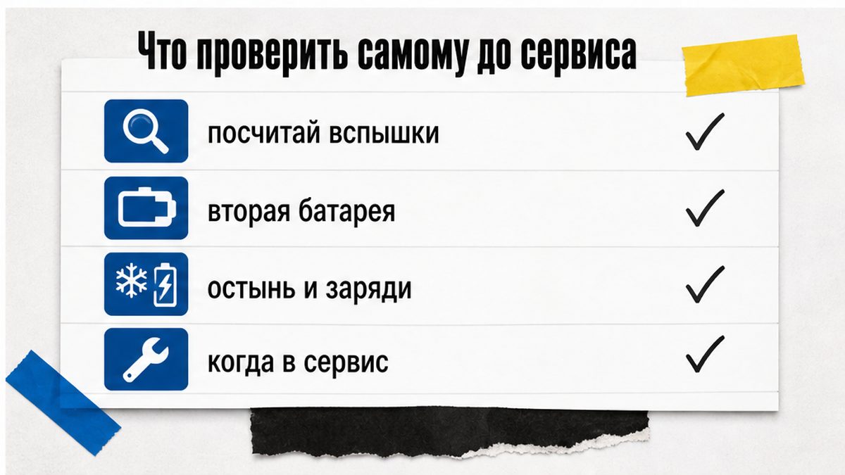 Чеклист до сервиса: вспышки, вторая АКБ, остыть и зарядить