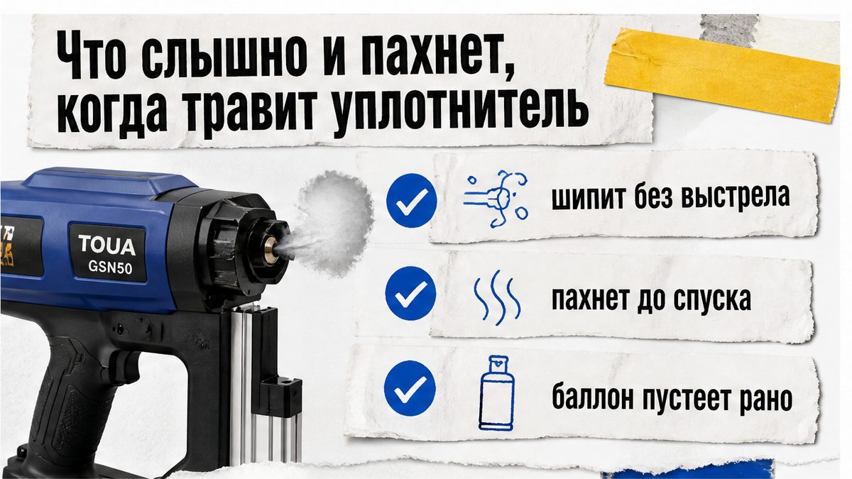 Признаки: шипит без выстрела, пахнет до спуска, баллон пустеет рано