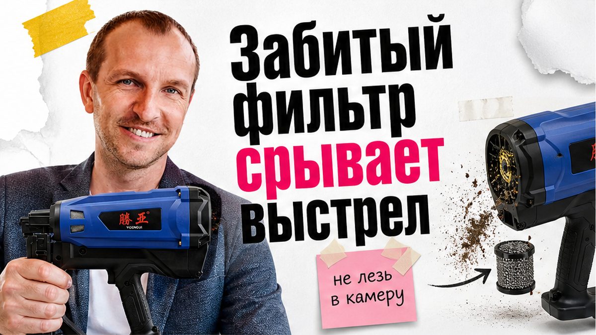 Иллюстрация: забитый воздушный фильтр монтажного пистолета срывает выстрел