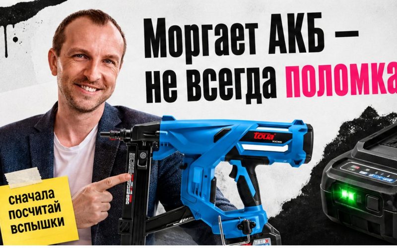 Иллюстрация: аккумулятор нейлера моргает — не всегда поломка